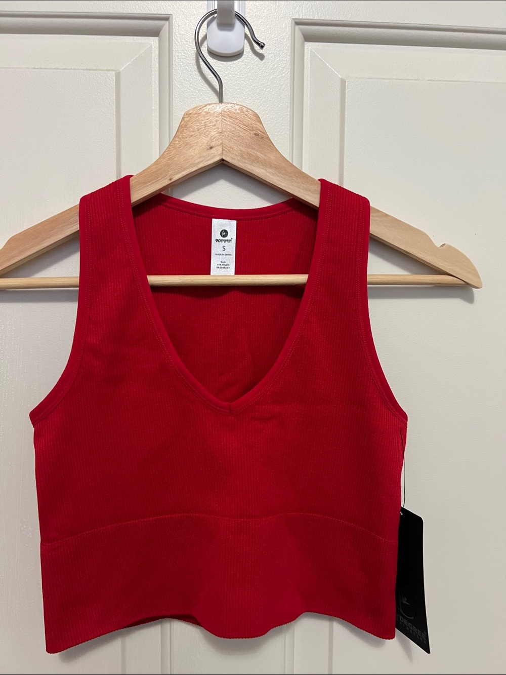 90 Degree By Reflex Red Ribbed V-Neck Crop Tank